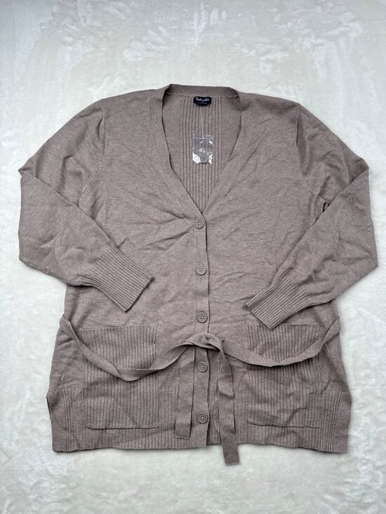 Splendid Sweaters - Splendid Womens Taupe Long Cardigan With Pockets & Tie Belt Size M